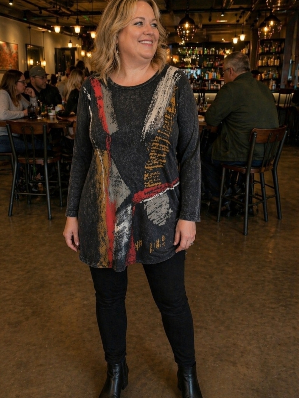 Jess & Jane Size Large Longline Artsy Lightweight Flowy Top 100% Cotton Made USA